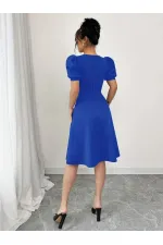 Kadın Kısa Kollu Bisiklet Yaka önden Düğmeli Ithal Krep Elbise Kadın Kısa Kollu Bisiklet Yaka önden Düğmeli Ithal Krep Elbise