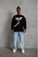 Erkek Güvercin Baskılı Sweatshirt - Siyah Erkek Güvercin Baskılı Sweatshirt - Siyah