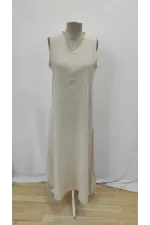 Kadın Kolsuz V Yakalı Maksi Boy Ithal Keten Elbise Kadın Kolsuz V Yakalı Maksi Boy Ithal Keten Elbise
