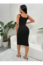 Kadın Askılı Yuvarlak V Yakalı Kaşkorse Midi Elbise Kadın Askılı Yuvarlak V Yakalı Kaşkorse Midi Elbise