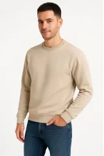 Erkek Üç İplik Düz Bisiklet Yaka SweatShirt - Bej Erkek Üç İplik Düz Bisiklet Yaka SweatShirt - Bej