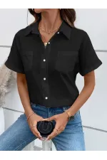 Kadın Kısa Kollu Yakalı önden Düğmeli Gömlek Kadın Kısa Kollu Yakalı önden Düğmeli Gömlek