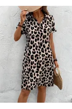 Kadın Kısa Kollu Yakalı Leopar Desenli Süprem Elbise Kadın Kısa Kollu Yakalı Leopar Desenli Süprem Elbise