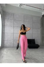 PANTOLON KAPALI CEP 3 DÜĞME DETAYLI - Pembe PANTOLON KAPALI CEP 3 DÜĞME DETAYLI - Pembe