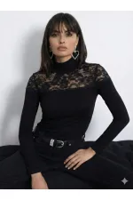 Kadın Uzun Kollu Balıkçı Yaka Dantelli Kaşkorse Bluz Kadın Uzun Kollu Balıkçı Yaka Dantelli Kaşkorse Bluz