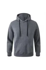 Erkek Uzun Kol Kapşonlu Basic Sweatshirt Hoodie - Füme Erkek Uzun Kol Kapşonlu Basic Sweatshirt Hoodie - Füme