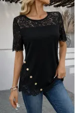 Kadın Kısa Kollu Dantel Detaylı Yandan Düğmeli Waffle Bluz Kadın Kısa Kollu Dantel Detaylı Yandan Düğmeli Waffle Bluz