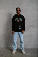 Erkek Baskılı Kapüşonlu Sweatshirt - Siyah Erkek Baskılı Kapüşonlu Sweatshirt - Siyah