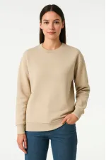 Üç İplik Düz Bisiklet Yaka SweatShirt - Bej Üç İplik Düz Bisiklet Yaka SweatShirt - Bej