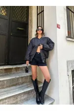 Düz Bomber Ceket - Siyah Düz Bomber Ceket - Siyah