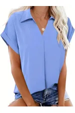 Kadın Kısa Kollu Yakalı Uzun Sandy Bluz Kadın Kısa Kollu Yakalı Uzun Sandy Bluz