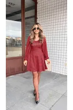 Kadın Uzun Kollu Kare Kalp Yakalı Mini Modal Elbise Kadın Uzun Kollu Kare Kalp Yakalı Mini Modal Elbise