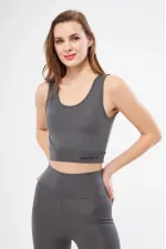 Kolsuz Dalgiç Baskılı Crop - Füme Kolsuz Dalgiç Baskılı Crop - Füme