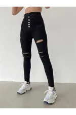Kadın 5 Düğmeli V Detay Bel Yırtık Kot Pantolon Kadın 5 Düğmeli V Detay Bel Yırtık Kot Pantolon