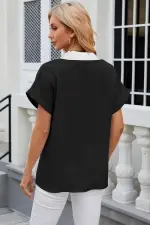 Kadın Kısa Kollu V Yakalı önden şerit Detaylı Sandy Bluz Kadın Kısa Kollu V Yakalı önden şerit Detaylı Sandy Bluz