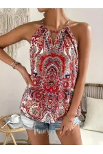 Kadın Halter Kollu Damla Detaylı Desenli Süprem Bluz Kadın Halter Kollu Damla Detaylı Desenli Süprem Bluz