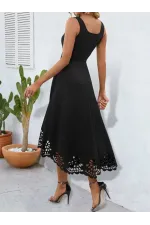 Kadın Askılı Geometrik Yaka çiçek Lazer Kesim Ithal Krep Elbise Kadın Askılı Geometrik Yaka çiçek Lazer Kesim Ithal Krep Elbise