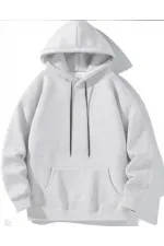 Erkek Uzun Kol Kapşonlu Basic Sweatshirt Hoodie - Gri Erkek Uzun Kol Kapşonlu Basic Sweatshirt Hoodie - Gri
