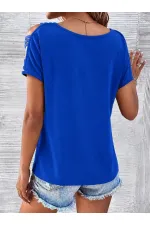 Kadın Kısa Kollu V Yakalı şerit Detaylı Viskon Bluz Kadın Kısa Kollu V Yakalı şerit Detaylı Viskon Bluz