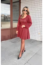 Kadın Uzun Kollu Kare Kalp Yakalı Mini Modal Elbise Kadın Uzun Kollu Kare Kalp Yakalı Mini Modal Elbise