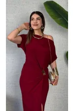 Kadın Kısa Kollu Tek Omuzdan Açık Beli Lastikli Sandy Maxi Elbise