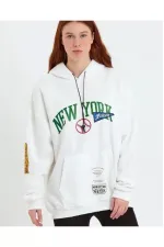 Baskılı Kapüşonlu Sweatshirt - Beyaz Baskılı Kapüşonlu Sweatshirt - Beyaz