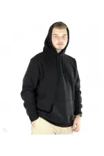Erkek Uzun Kol Kapşonlu Basic Sweatshirt Hoodie - Siyah Erkek Uzun Kol Kapşonlu Basic Sweatshirt Hoodie - Siyah