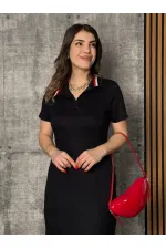 Kadın Yaka Ribanalı Çift Yırtmaçlı Elbise Kadın Yaka Ribanalı Çift Yırtmaçlı Elbise