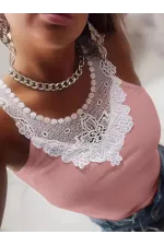 Kadın Kolsuz Dantel Yaka Kaşkorse Bluz