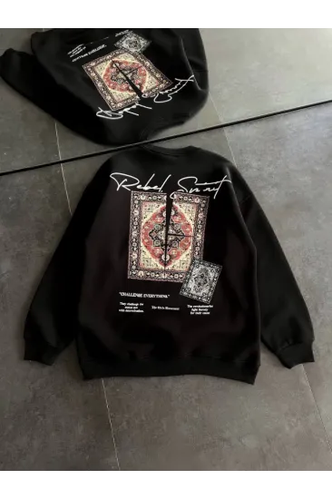 Bisiklet Yaka Baskılı SweatShirt - Siyah