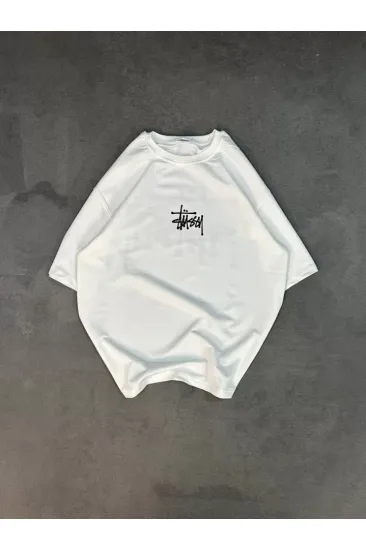 Unisex Bisiklet Yaka Baskılı Oversize T-Shirt - Beyaz Unisex Bisiklet Yaka Baskılı Oversize T-Shirt - Beyaz