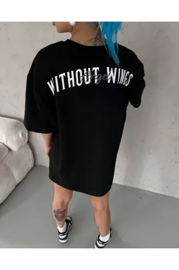 Unisex Bisiklet Yaka Baskılı Oversize T-Shirt - Siyah Unisex Bisiklet Yaka Baskılı Oversize T-Shirt - Siyah