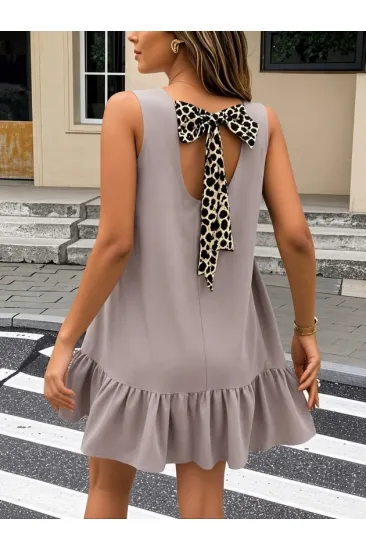 Kadın Askılı Bisiklet Yakalı Arkadan Fiyonk Leopar Bağcıklı Dokuma Viskon Kısa Elbise Kadın Askılı Bisiklet Yakalı Arkadan Fiyonk Leopar Bağcıklı Dokuma Viskon Kısa Elbise