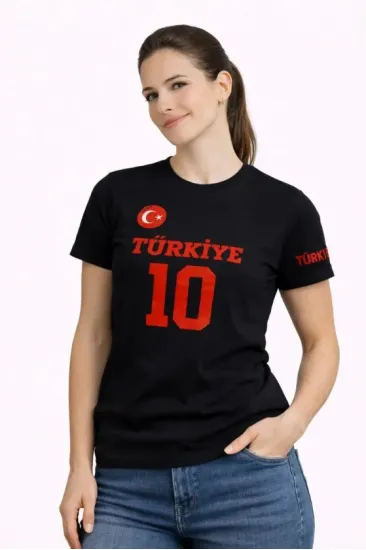 TÜRKİYE Ay Yıldız Baskılı 10 Numara Forma Tişört Taraftar T-Shirt - Siyah TÜRKİYE Ay Yıldız Baskılı 10 Numara Forma Tişört Taraftar T-Shirt - Siyah