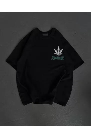 Unisex Bisiklet Yaka Baskılı Oversize T-Shirt - Siyah Unisex Bisiklet Yaka Baskılı Oversize T-Shirt - Siyah