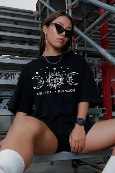 Unisex Baskılı Oversize T-Shirt - Siyah Unisex Baskılı Oversize T-Shirt - Siyah