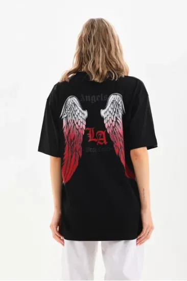 Unisex Baskılı Oversize T-Shirt - Siyah Unisex Baskılı Oversize T-Shirt - Siyah