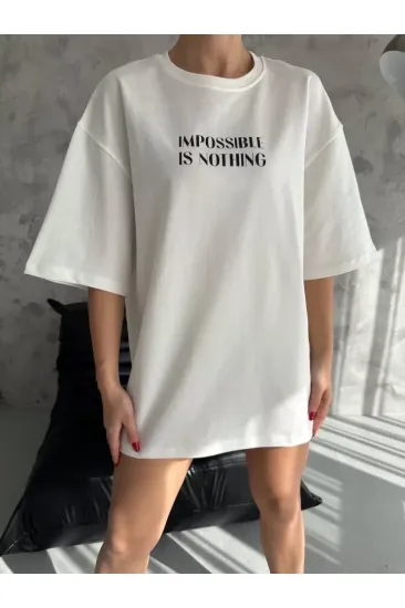 Unisex Bisiklet Yaka Baskılı Oversize T-Shirt - Beyaz Unisex Bisiklet Yaka Baskılı Oversize T-Shirt - Beyaz