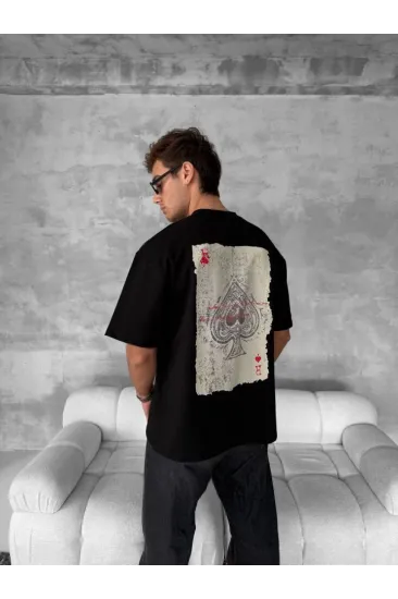Ön Ve Arka Baskılı Oversize Bisiklet Yaka T-shirt - Siyah Ön Ve Arka Baskılı Oversize Bisiklet Yaka T-shirt - Siyah