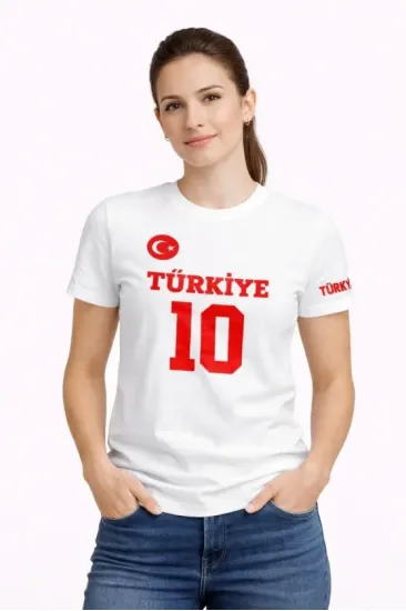 TÜRKİYE Ay Yıldız Baskılı 10 Numara Forma Tişört Taraftar T-Shirt - Beyaz TÜRKİYE Ay Yıldız Baskılı 10 Numara Forma Tişört Taraftar T-Shirt - Beyaz