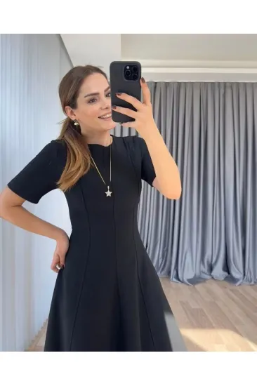 Kadın Kısa Kollu Bisiklet Yaka Maksi Boy Ithal Krep Elbise