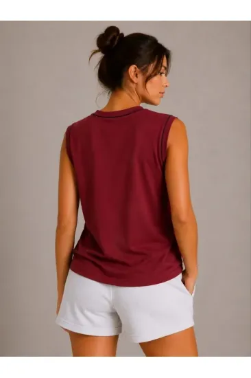 Kontrast Biyeli Kolsuz Atlet Bisiklet Yaka Yazlık Basic Atlet - Bordo Kontrast Biyeli Kolsuz Atlet Bisiklet Yaka Yazlık Basic Atlet - Bordo