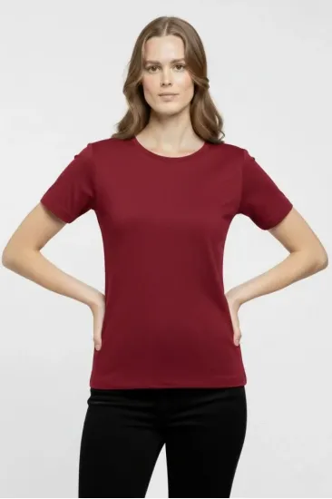 T-Shirt Bisiklet Yaka Slim Fit Likralı Tişört Günlük Basic Body - Bordo