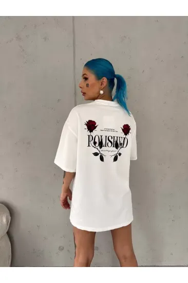 Unisex Bisiklet Yaka Baskılı Oversize T-Shirt - Beyaz Unisex Bisiklet Yaka Baskılı Oversize T-Shirt - Beyaz