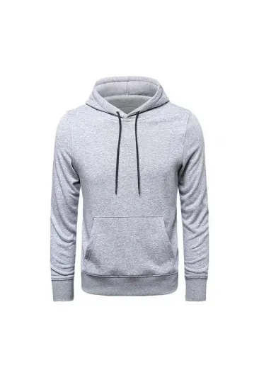 Erkek Uzun Kol Kapşonlu Basic Sweatshirt Hoodie - Gri Erkek Uzun Kol Kapşonlu Basic Sweatshirt Hoodie - Gri