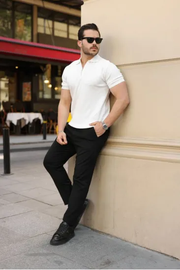 Erkek Fermuarlı Yakalı Kısa Kollu Tshirt Erkek Fermuarlı Yakalı Kısa Kollu Tshirt