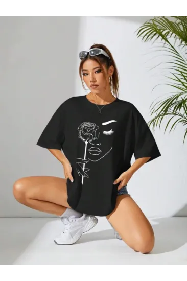 Baskılı Oversize T-shirt - Siyah Baskılı Oversize T-shirt - Siyah