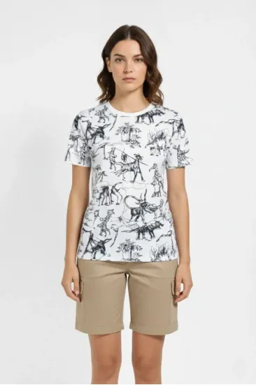 Beyaz Dinozor Desenli Tişört – Regular Kalıp, Bisiklet Yaka, Dijital Baskılı Pamuklu T-Shirt - Beyaz Beyaz Dinozor Desenli Tişört – Regular Kalıp, Bisiklet Yaka, Dijital Baskılı Pamuklu T-Shirt - Beyaz