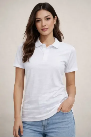 Polo Yaka Pike Kumaş Düğmeli Basic Tişört T-Shirt Günlük Rahat - Beyaz Polo Yaka Pike Kumaş Düğmeli Basic Tişört T-Shirt Günlük Rahat - Beyaz