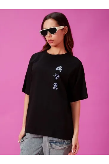 Baskılı Oversize T-shirt - Siyah Baskılı Oversize T-shirt - Siyah